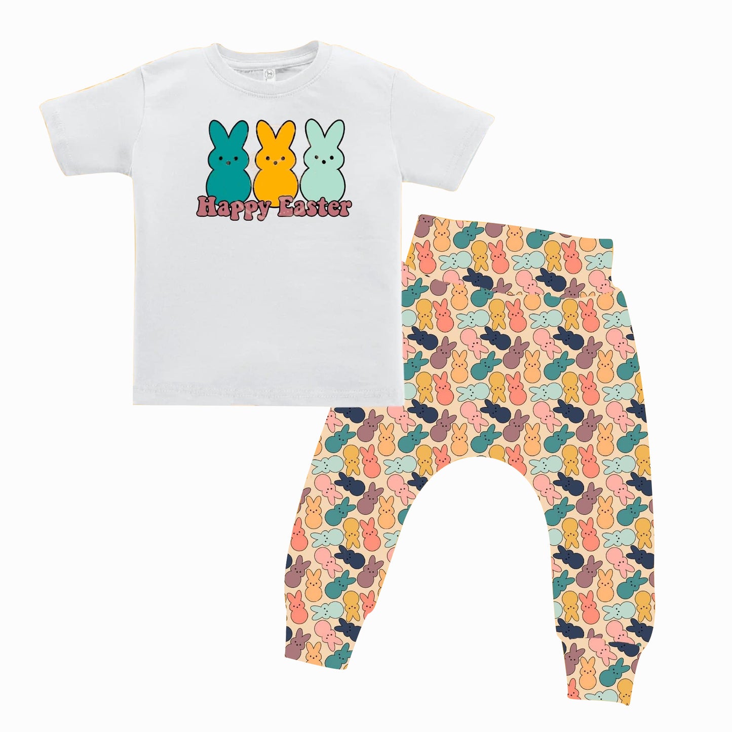 preorder BSPO0266 Happy Easter rabbit short sleeve colorful rabbit pants boys set