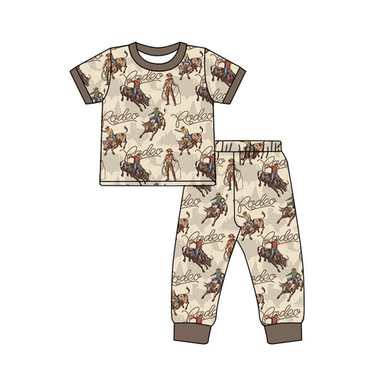 preorder BSPO0298 Western Rodeo Brown Short Sleeve Pants Boys Pajamas
