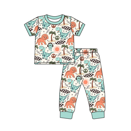 preorder BSPO0311 Colorful Dinosaur Green Short Sleeve Pants Boys Pajamas