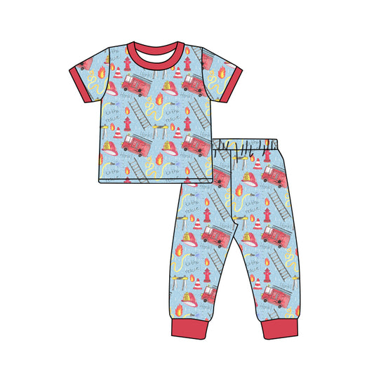 preorder BSPO0312 Fire Truck Red Short Sleeve Pants Boys Pajamas