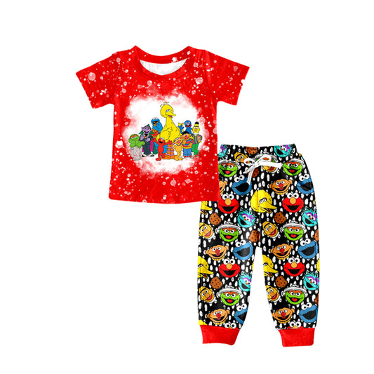 preorder BSPO0313 Cartoon Cute Baby Duck Red Short Sleeve Brown Dot Pants Boys Set