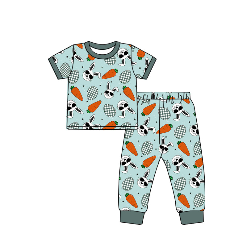 preorder BSPO0319 Easter Rabbit Colorful Checkered Blue Short Sleeve Pants Boys Pajamas