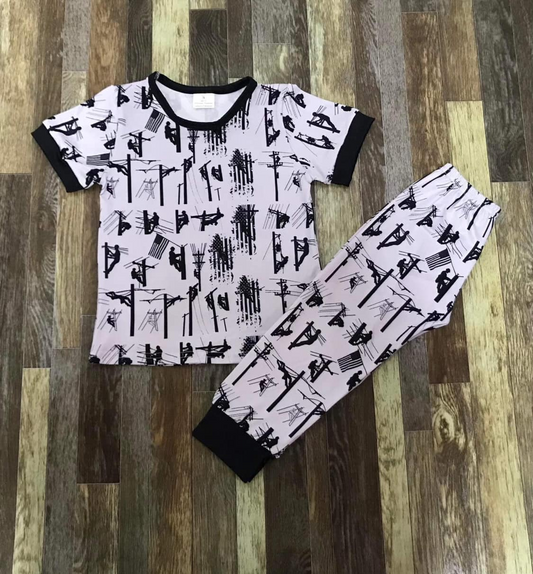 Preorder BSPO0324 Worker black short sleeve pants boys pajamas