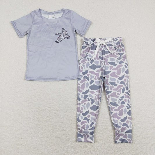 BSPO0333 Camo mallard grey short sleeve grey camo pants boys set