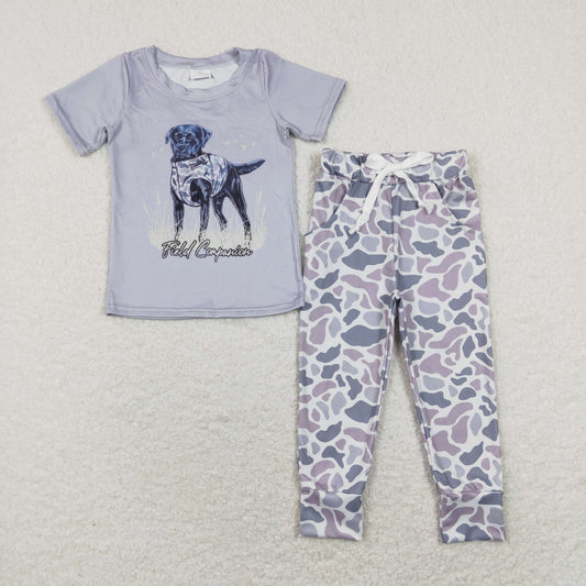BSPO0334 Camo dog grey short sleeve grey camo pants boys set