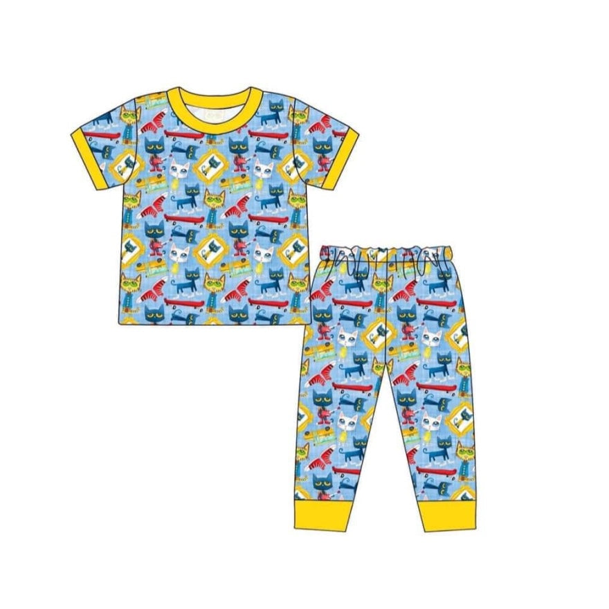 preorder BSPO0359 cartoon cat blue short sleeve pants boys pajamas