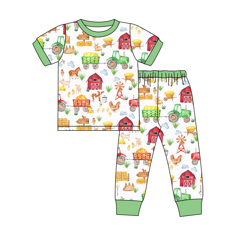 preorder BSPO0386 farm tractor house green pants boys pajamas