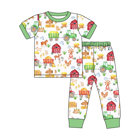 preorder BSPO0386 farm tractor house green pants boys pajamas