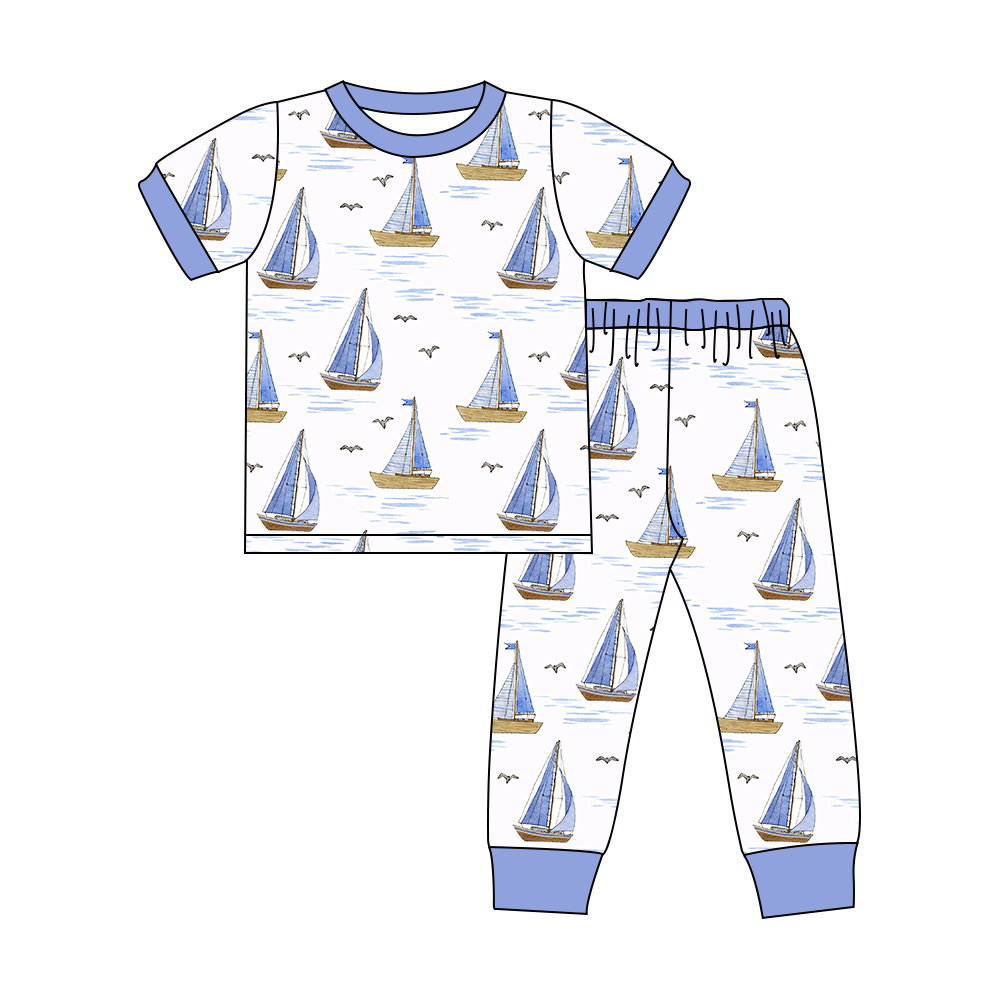 preorder BSPO0389 sailboat purple short sleeve pants boys pajamas