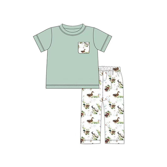 preorder BSPO0392 mallard pocket green short sleeve pants boys set