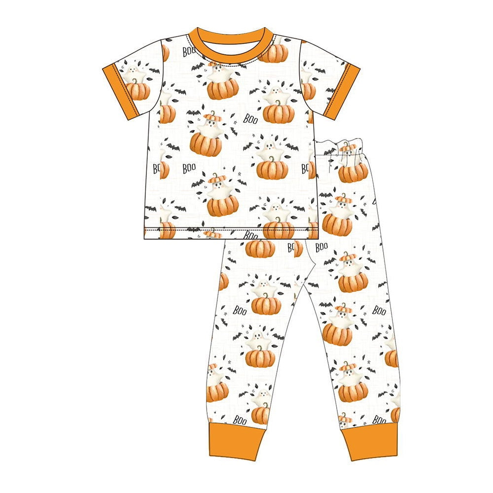 preorder BSPO0393 Halloween boo ghost pumpkin orange short sleeve pants boys pajamas