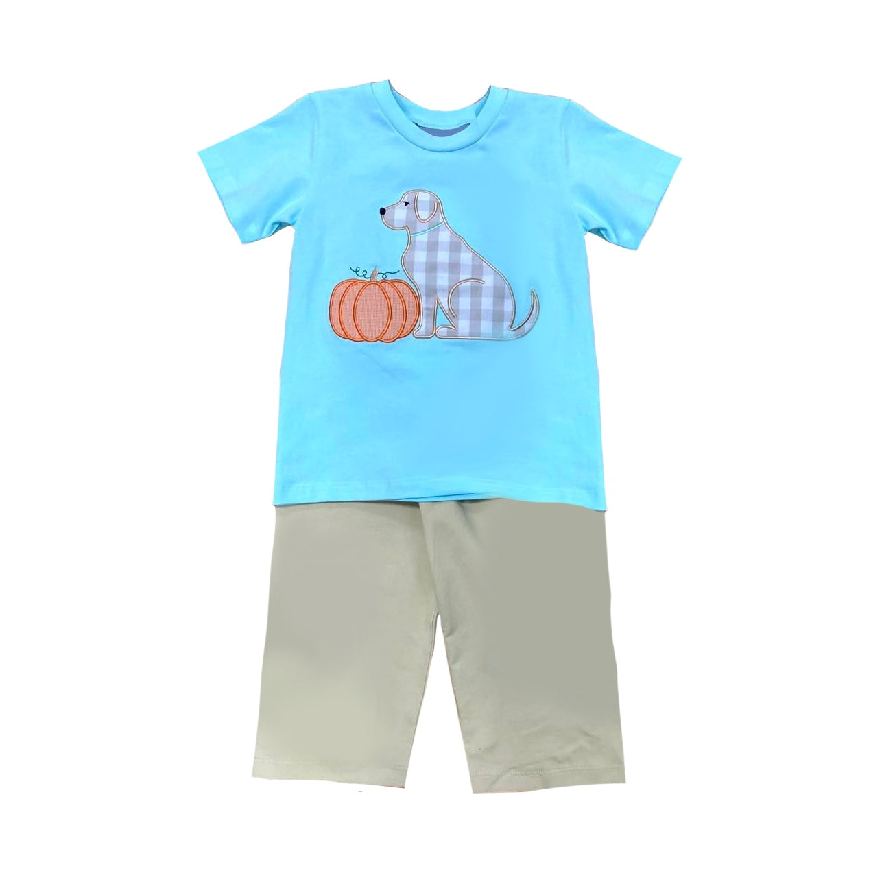 preorder BSPO0397 Autumn full pumpkin dog blue short sleeve grey pants boys set