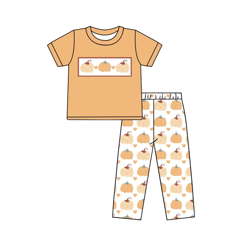 preorder BSPO0399 Autumn full pumpkin orange short sleeve pants boys set
