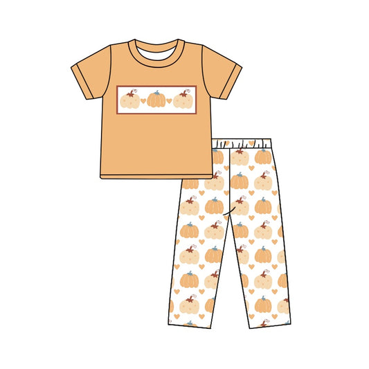 preorder BSPO0399 Autumn full pumpkin orange short sleeve pants boys set