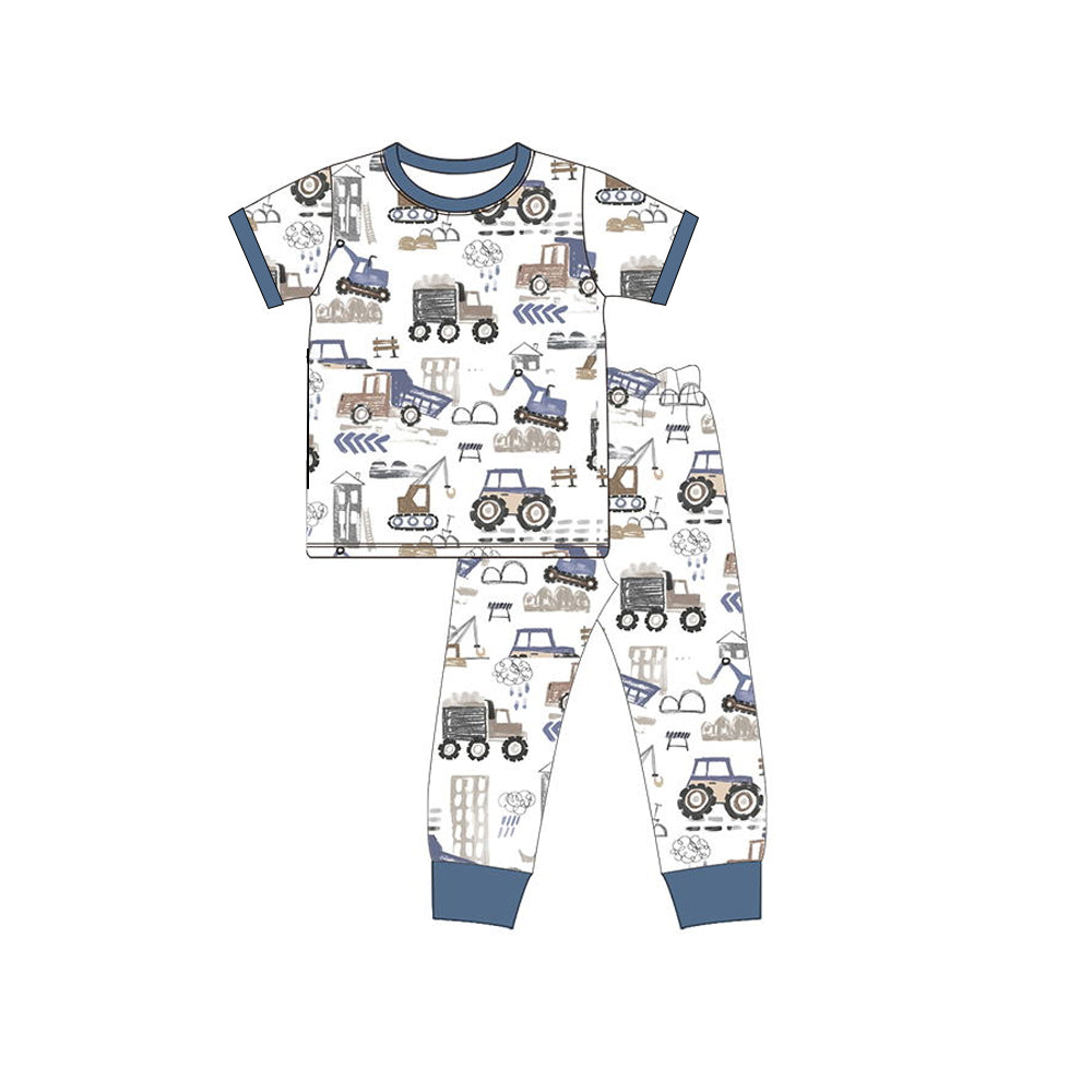 preorder BSPO0400 Construction truck cute cartoon trunk short sleeve pants boys pajamas