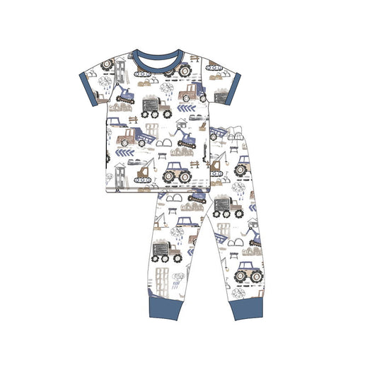 preorder BSPO0400 Construction truck cute cartoon trunk short sleeve pants boys pajamas