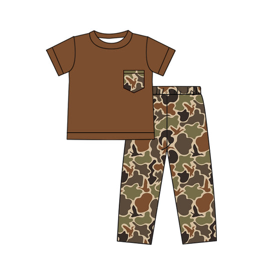 preorder BSPO0411 brown pocket short sleeve camo pants boys set