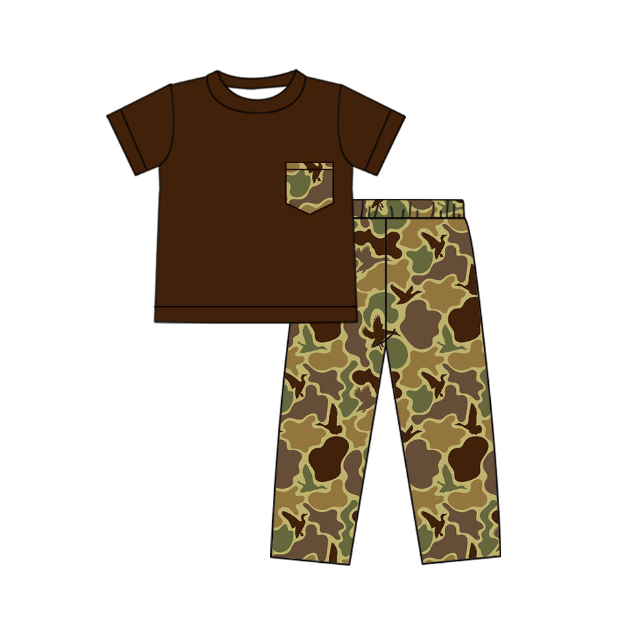 preorder BSPO0412 dark brown pocket short sleeve camo pants boys set