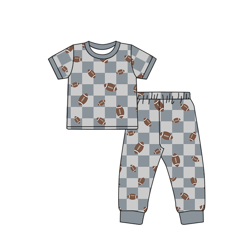 preorder BSPO0423 football grey checkered short sleeve pants boys pajamas