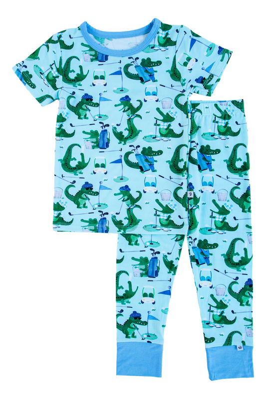 preorder BSPO0427 cartoon cool crocodile blue short sleeve pants boys pajamas