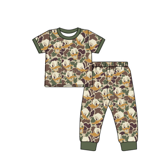preorder BSPO0428 cartoon duck green camo short sleeve pants boys pajamas