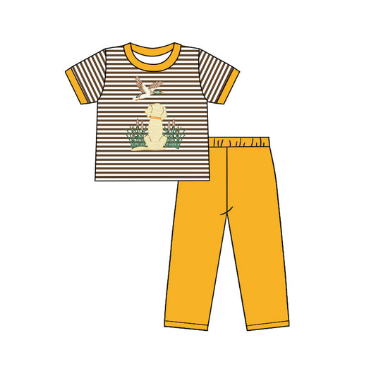 preorder BSPO0430 mallard duck dog striped short sleeve orange pants boys set