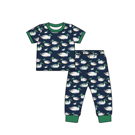 preorder BSPO0441 mallard duck navy blue short sleeve pants boys pajamas