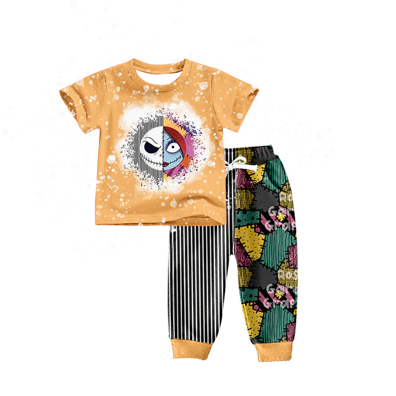 preorder BSPO0447 Halloween skull orange striped colorful pants boys set