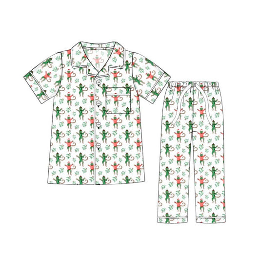 preorder BSPO0461 Christmas happy monkey pocket short sleeve pants adult pajamas