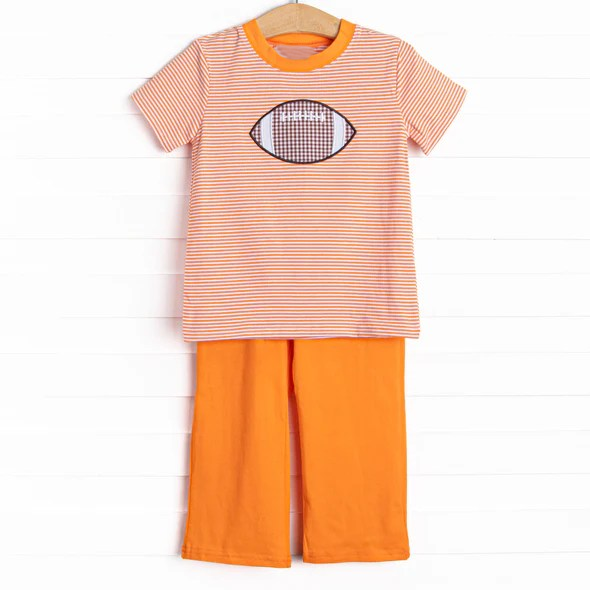 preorder BSPO0469 football orange striped short sleeve orange pants boys set