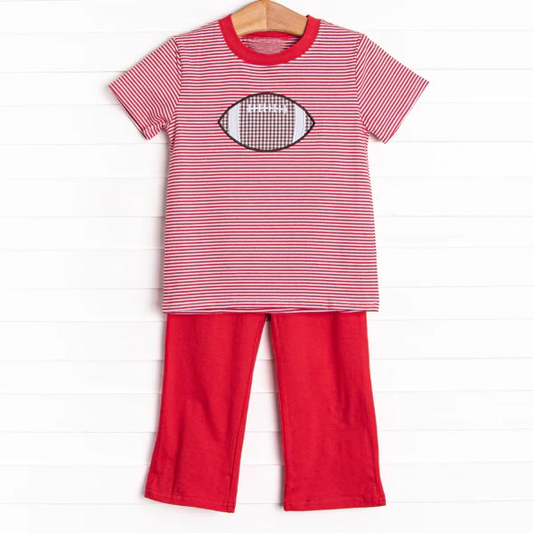 preorder BSPO0470 football red striped short sleeve red pants boys set