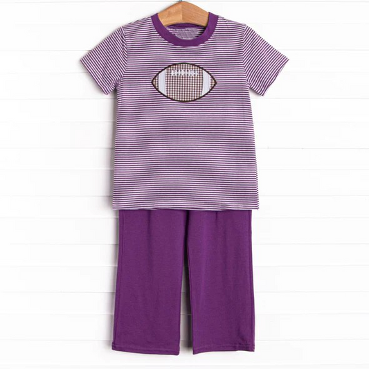 preorder BSPO0471 football purple striped short sleeve purple pants boys set