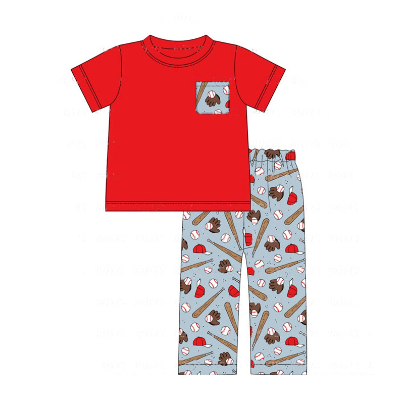 preorder BSPO0478 play baseball pocket red short sleeve pants boys set