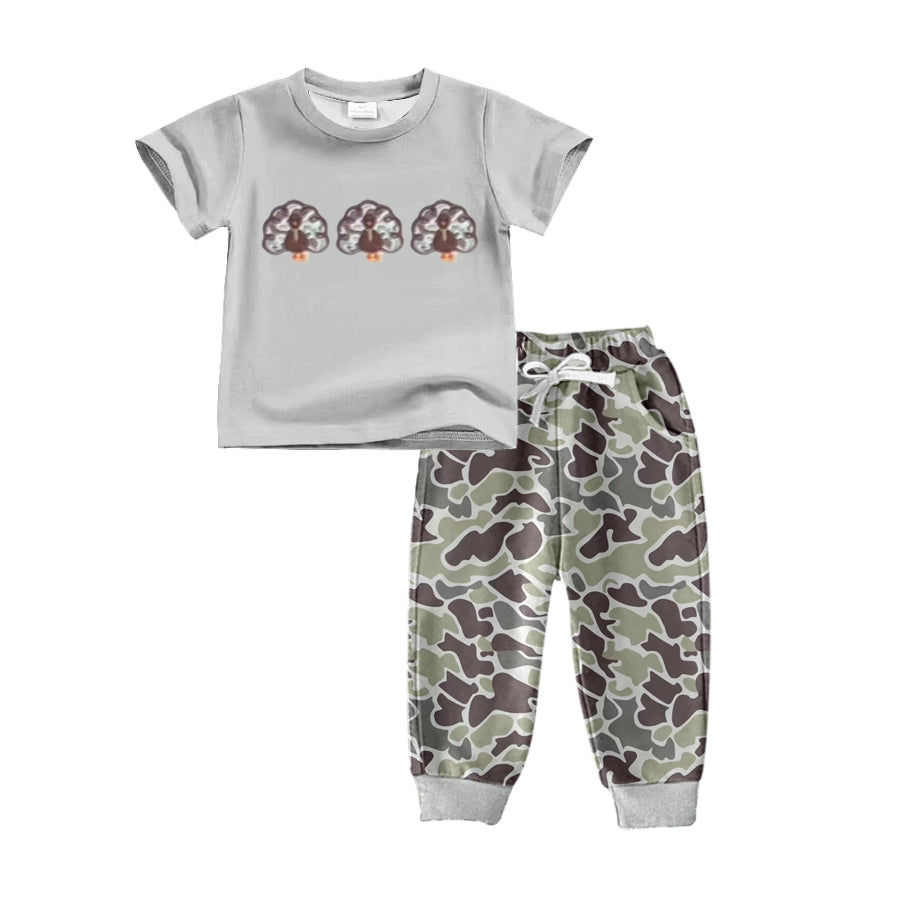 Preorder BSPO0482 Thanksgiving camo turkey short sleeve camo pants boys set