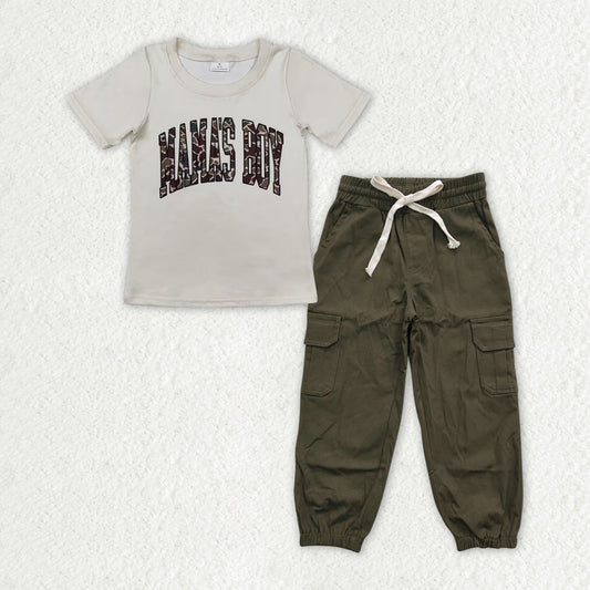 BSPO0486 mama's boy camo short sleeve dark green pants boys set