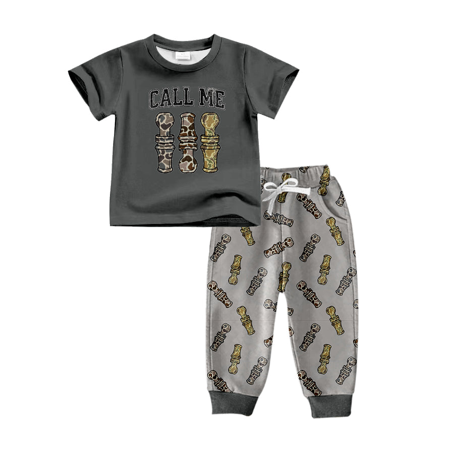 preorder BSPO0487 call me camo duck call dark grey short sleeve pants boys set