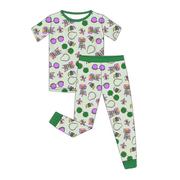 Preorder BSPO0495 Mardi Gras glasses green short sleeve pants boys pajamas