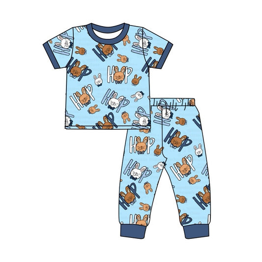 Preorder BSPO0496 hop cute bunny rabbit blue short sleeve pants boys pajamas