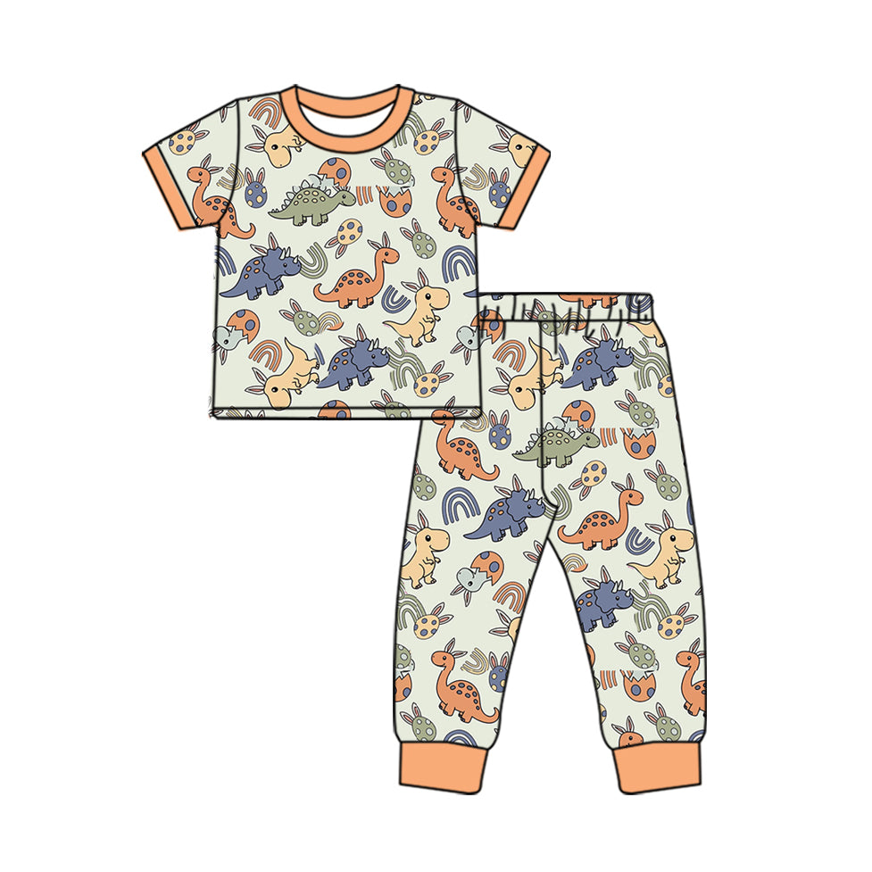 preorder BSPO0499 Easter cartoon dinosaur orange short sleeve pants boys pajamas