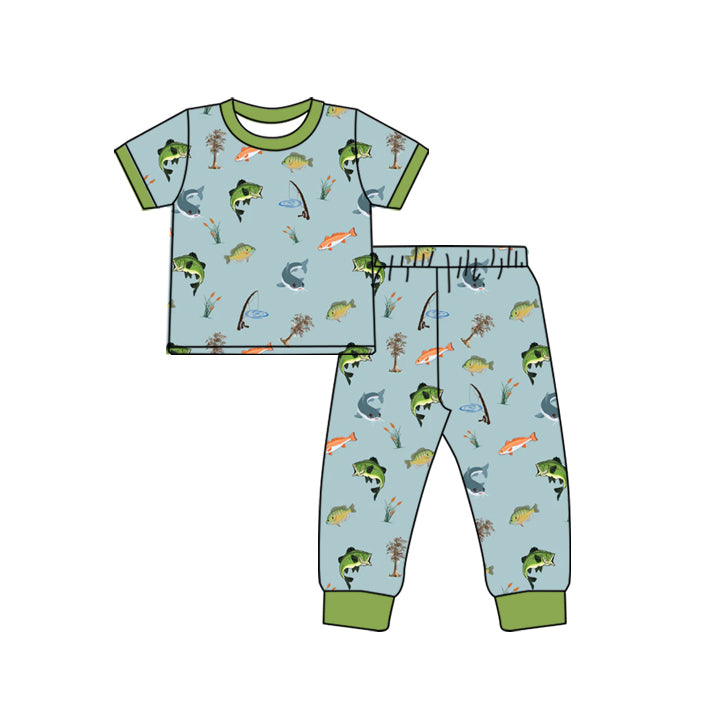 Preorder BSPO0509 hunting season fishing green short sleeve pants boys pajamas