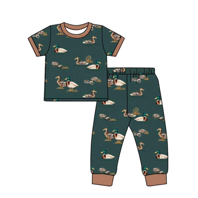 preorder BSPO0516 hunting season mallard duck dark green short sleeve pants boys pajamas