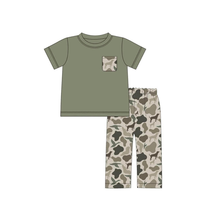 Preorder BSPO0520 hunting camo green pocket short sleeve duck camo dog pants boys set