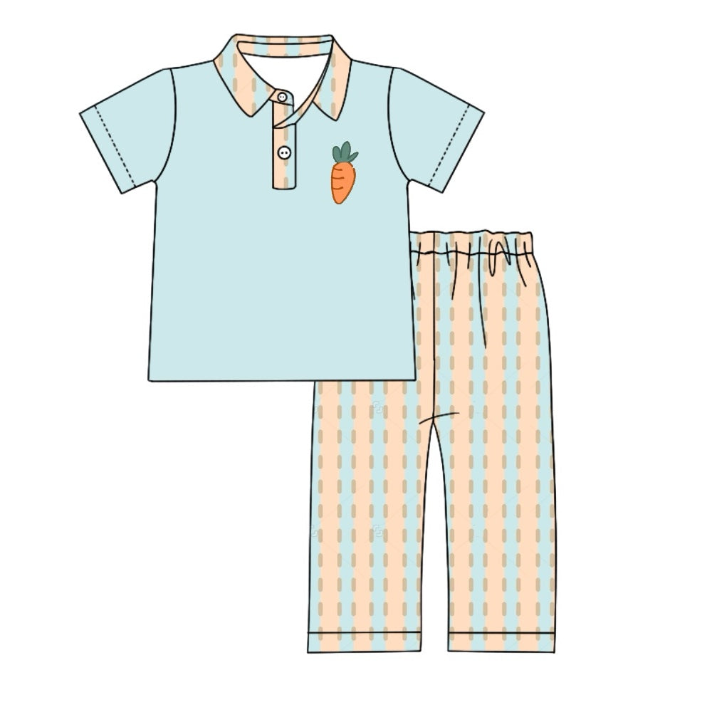 Preorder BSPO0528 Easter carrot blue short sleeve orange blue pants boys set