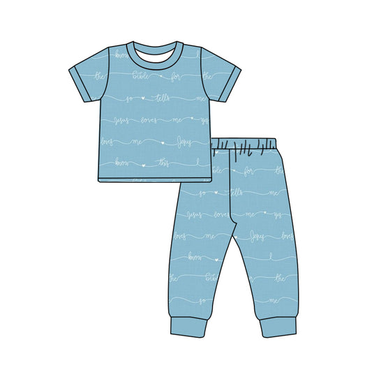 Preorder BSPO0529 Easter Jesus love me blue short sleeve pants boys pajamas