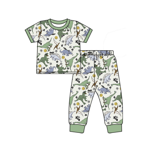 preorder BSPO0532 smile dinosaur green short sleeve pants boys pajamas