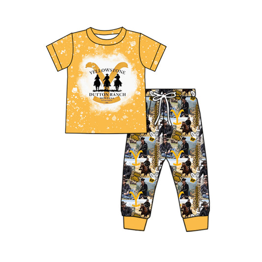 preorder BSPO0534 Western rodeo Yellowstone Y yellow short sleeve pants boys set