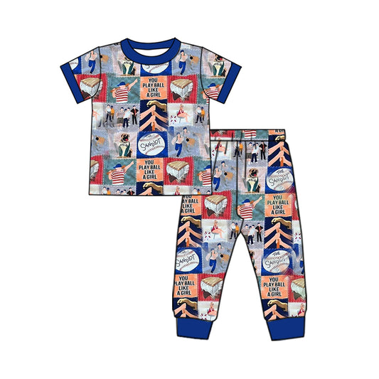 preorder BSPO0540 baseball you play ball like a girl blue short sleeve pants boys pajamas