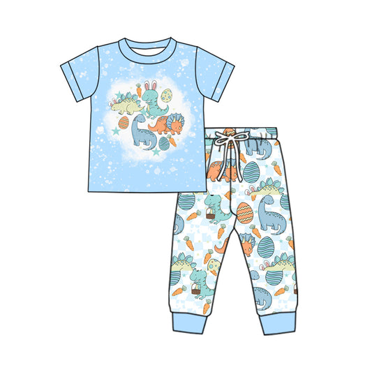 preorder BSPO0544 Easter dinosaur egg carrot blue short sleeve pants boys set