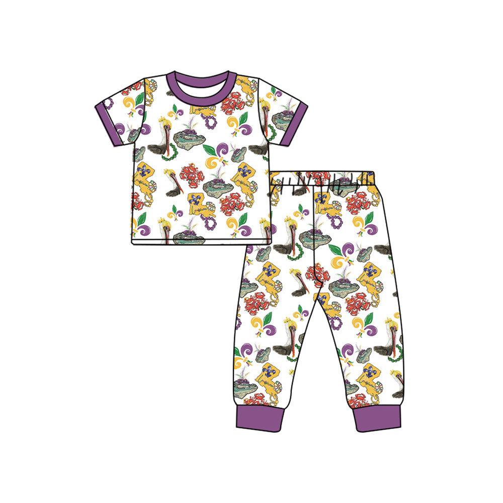 preorder BSPO0546 Mardi Gras Mask Crab Purple Short Sleeve Pants Boys Pajamas