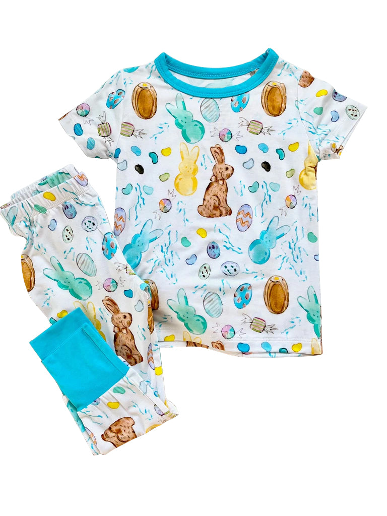 preorder BSPO0557 Easter bunny rabbit egg blue short sleeve pants boys pajamas